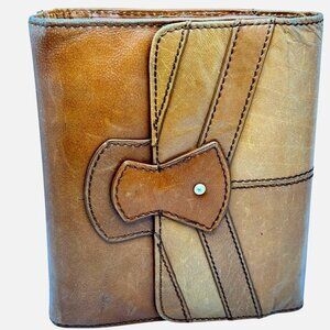 Vtg Franklin Covey Full Grain Leather 6 Ring Planner Butterscotch Tan Magnetic